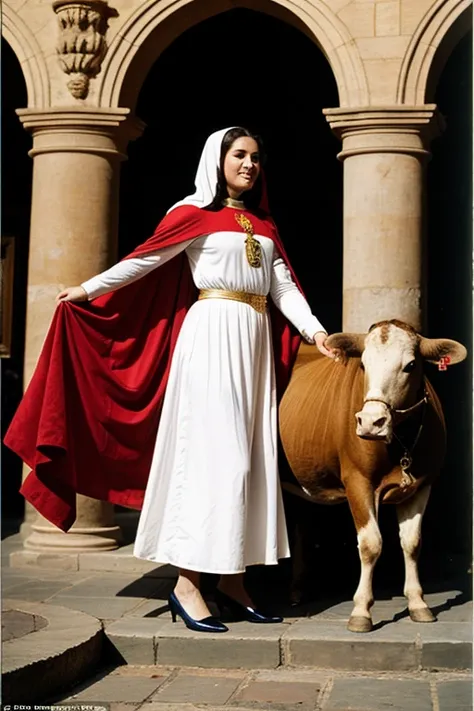  The Virgin Mary is bullfighting using her dress as a cape ,the bull is in front of her