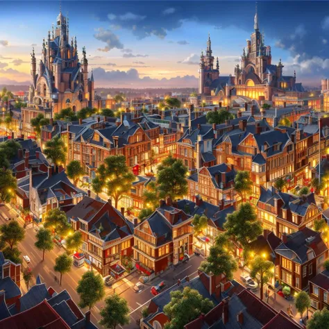 market Street, a modern elven city built in elven ancient traditions with modern technologies and ancient fantasy architecture, ((best quality)), (detailed), 8k_wallpaper, extremely detailed homes, extremely detailed homes, (large masterpiece digital art),...