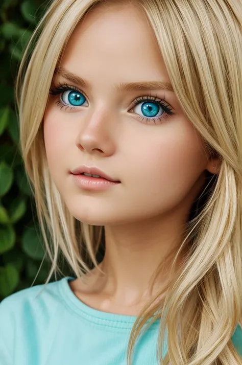 Create a cute blonde girl, with one blue eye and one green eye