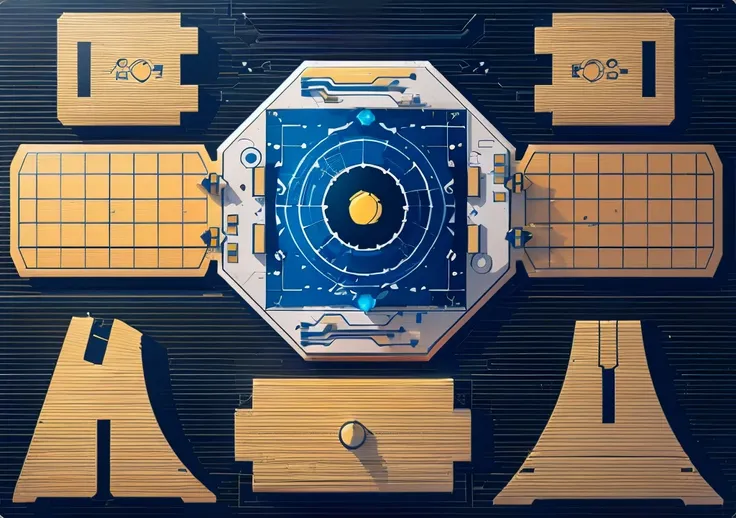 highly detailed panel cuts, highly detailed panel cuts,plan of a small space station with computers, parts and components, simpl...