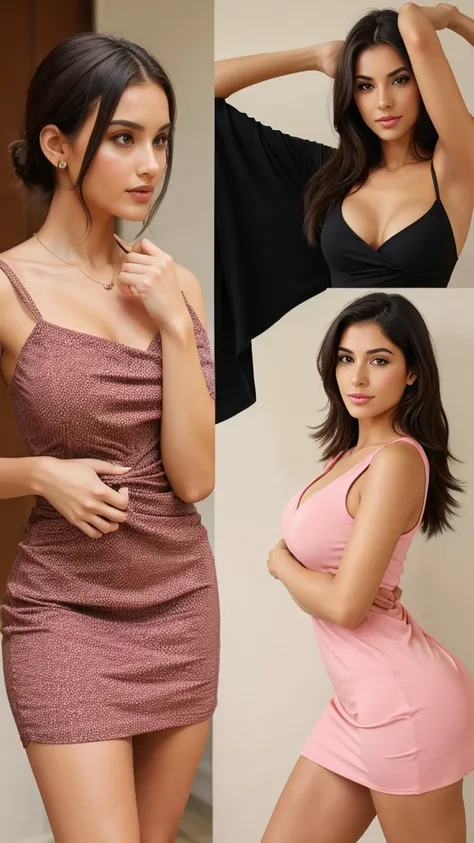 Realistic hot girl wearing short dress in different poses