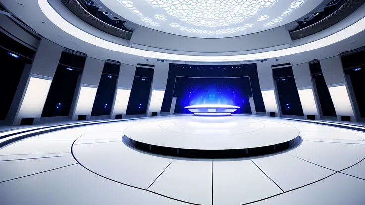 arafed empty white room and windows lights behind, futuristic room background, stage background, empty stage, interior backgroun...