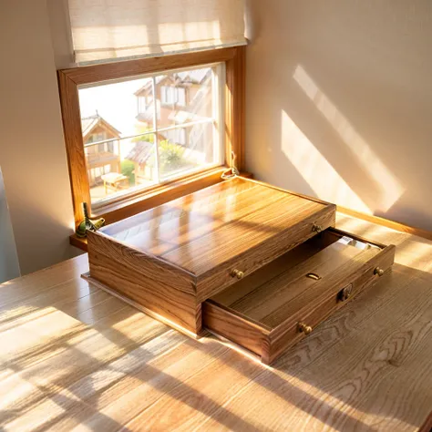 In this cozy room，A ray of sunlight shone through the half-drawn curtains on the table，Let the wood grain on the watch storage box shine with a faint luster。There was a calm and peaceful atmosphere in the air around them。There are several still lifes hangi...