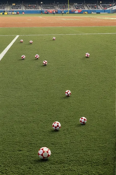 Some cute caterpillars are playing football in the background of a stadium with thousands of spectators