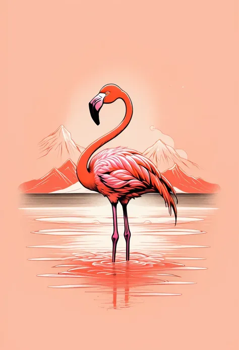 vintage t-shirt, salmon-toned colors, a flamingo extravaganza, simple lines, minimalist t-shirt design, T-shirtDesignAF, I want to follow, detailed storybook illustration, Luminism