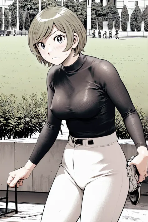 (野球uniform:1.2),
blonde, (short hair:1.2),Long sleeve, Black Shirt, turtleneck,White trousers、uniform、Black belt、((Illustration of people))、big 、Covered in mud、Soil stains、ドロドロのuniform、Baseball Cap、
View your viewers,, (Highest quality:1.3),One Girl, White...