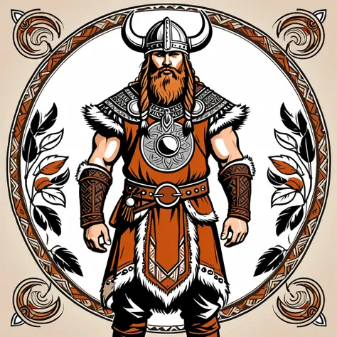 man in native viking folk outfit, vector graphics, strong contours
