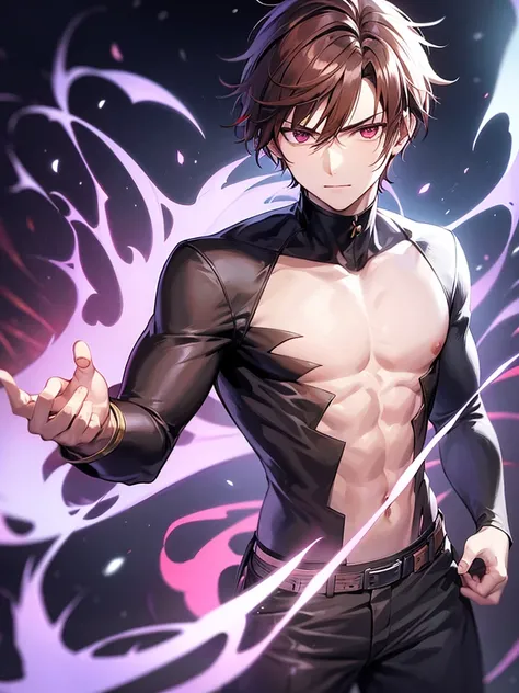 Anime, young guy, daemon, holds fire in his hands near his chest