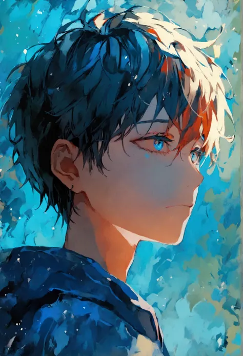 One boy,Depression,The color scheme is blue,original character