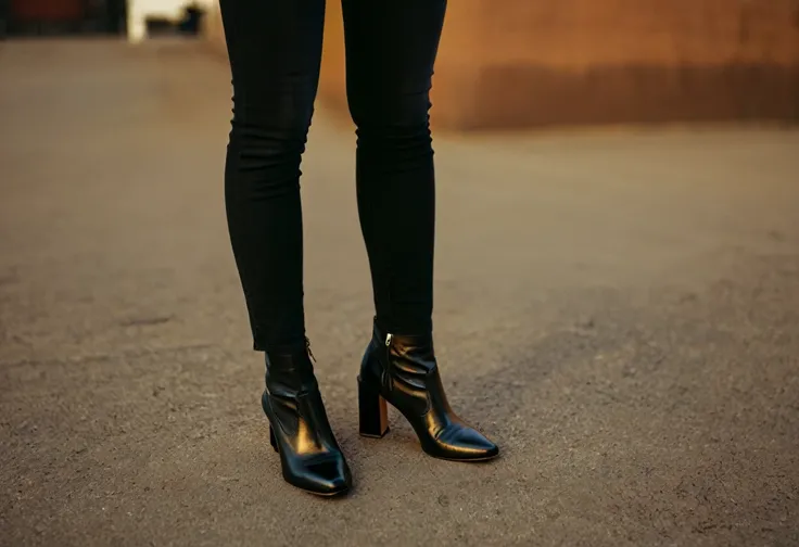 color digital photograph of Lucie Prochazka a slavic woman, pale skin, (long hair), (a black blazer), (a white t-shirt), (black skinny jeans), (black ankle boots), (pearl earrings), (red lipstick), and Slingbacks shoes shot on Nikon Z9 by Denis Karasev, 26...