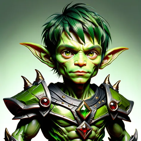 goblin human cross  age: equivalent to a 4-year-old human boy

appearance: tiny with olive-green skin and dark green hair often