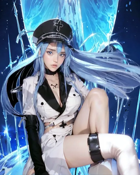 ( akame ga kill_esdeath),((realistic, photorealistic)),(highlight hair)), light reflection, (( hd )),((upper body)), (((best qua...