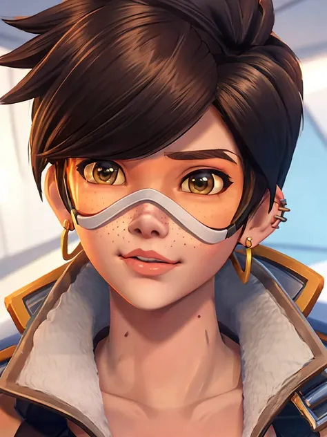 vhs cover for a porn starring tracer. hoop-earings. biting her lip. young, naked. nude. slut. small_boobs, nipples, pussy,  body...