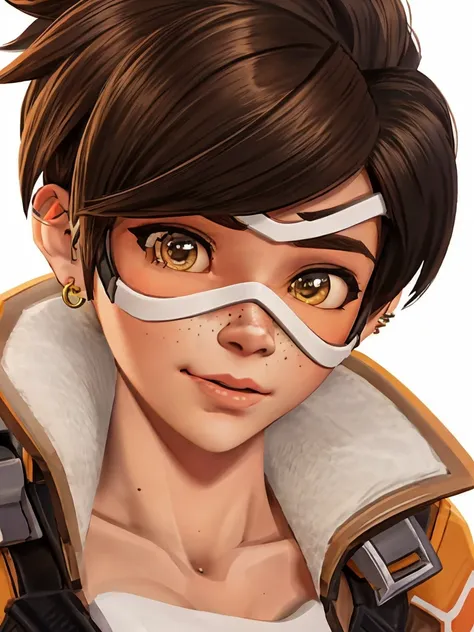 vhs cover for a porn starring tracer. hoop-earings. biting her lip. young, naked. nude. slut. small_boobs, nipples, pussy,  body...