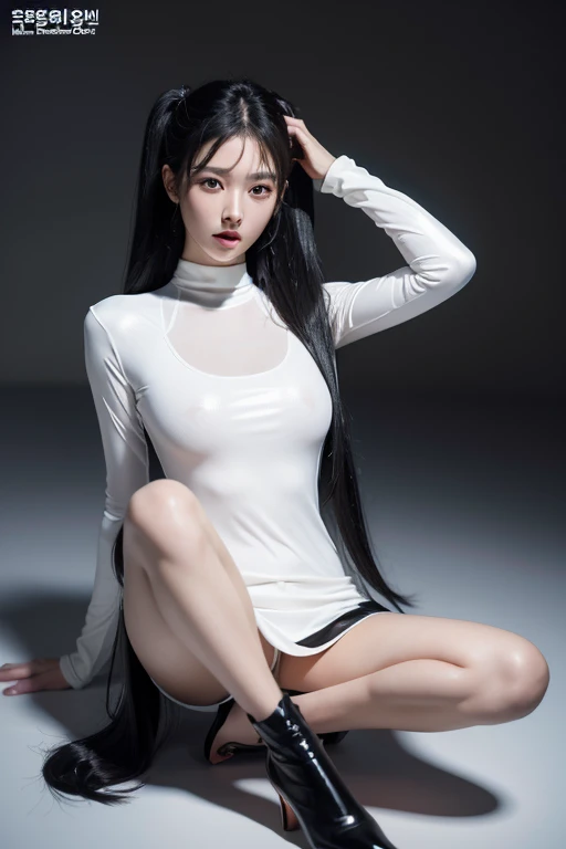 1 female、Korean、Korean、Cyberpunk Suit、Latex miniskirt, Smooth Rubber、Tight Suit、Chest Chuck、Intricate details、high quality、(Deluxe:1.4)、Look at me、Ultra-Real 8K、perfectionな顔、perfection、clean、masterpiece、Professional artwork、Famous works、perfectionな顔、Beauti...