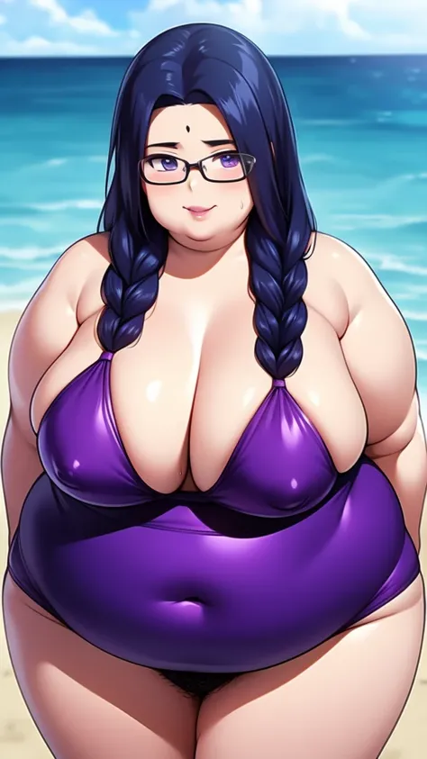 Anime Women, Adult female、1 person、Detailed face、Forehead、amount、Braided Pigtails、Long Hair、Glasses、Sharp eyes、Thick lips、Purple Lipstick、Painted lips、Very fat、Chubby、obesity、obesity顔、Double chin、Cheek、Thick neck、Fat-covered neck、Big Breasts、Very droopy br...