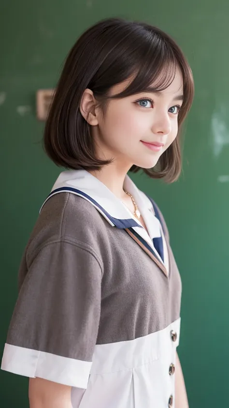 High School Uniform))、(Blackboard background)、Filmed in a school classroom、(School classroom with windows)、(8K、Live Shooting、Highest quality、masterpiece:1.2)、High-quality RAW color photos、Professional photos、(Genuine、フォトGenuine:1.37)、Photographed in natura...