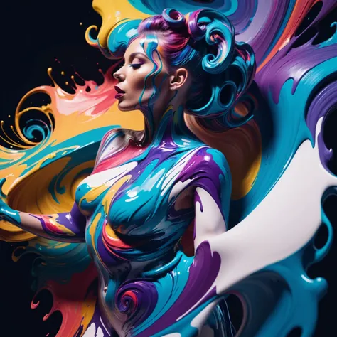 fot, cinematic color grading, singer made of multicolored swirling paint