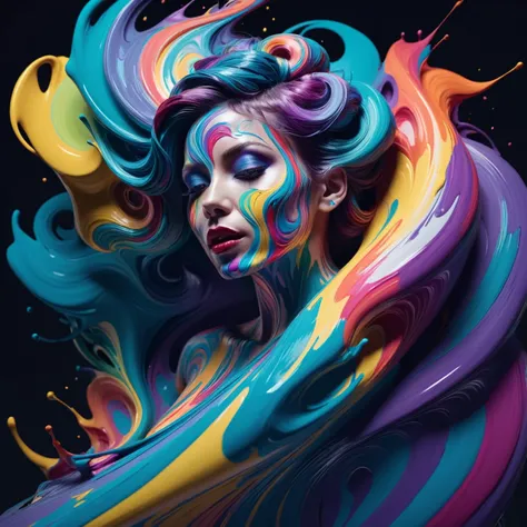 fot, cinematic color grading, singer made of multicolored swirling paint