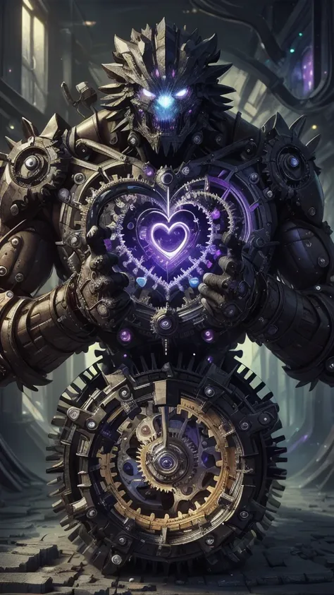 science fiction,obsidian , rainbow,   (cube:1.1), heart-shaped , weighted companion is surrounded by gears，best quality, masterp...