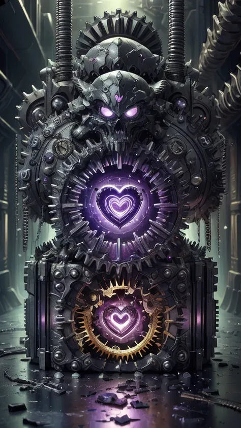 science fiction,obsidian , rainbow,   (cube:1.1), heart-shaped , weighted companion is surrounded by gears，best quality, masterp...