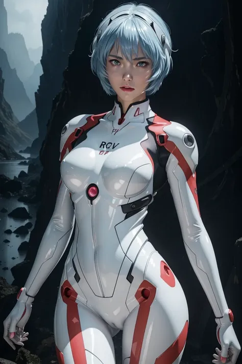 evangelion,rei ayanami,silver blue hair,red eyes,red eyes,plug suit,bodysuits,interface headset,白いbodysuits,ultra hd,super high ...