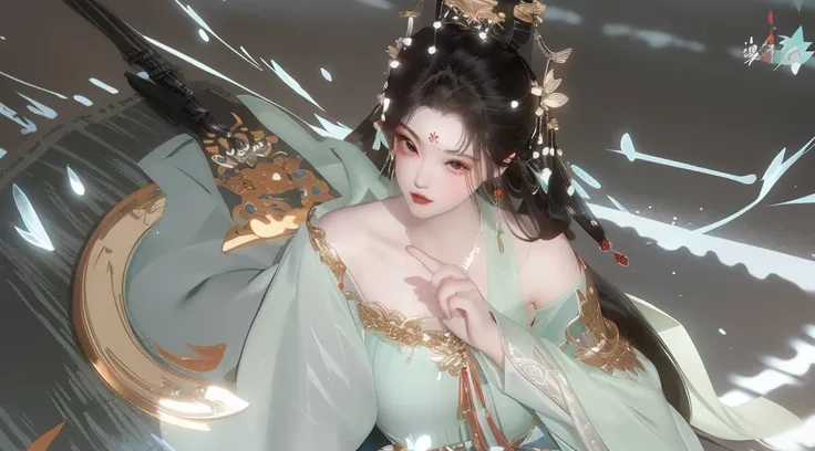 A woman，One-stop service，A woman和龙对视，Chinese dragon，a women in white aodai，Black long hair，（Best quality，masterpiece：1.2），Ultra-high resolution，Realistically，Front lighting，Intricate details，Exquisite details and textures，（1 Girl），solo，Upper part of the bo...