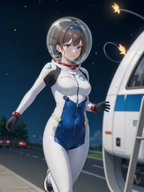 short hair, gray hair, fortified suit, ((blue:1.5) plugsuit), short hair, (running fast:1.6),sweaty,clenched teeth,marathon event,looking ar forward,1),,asuka langley soryu, (souryuu asuka langley:1.2), short hair, bangs, blue eyes, brown hair, bodysuit, p...