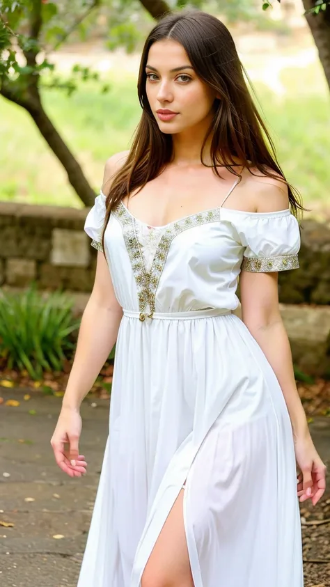 hyper realistic, beautiful, goddess Romanian woman, in a beautiful dress