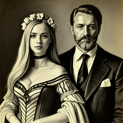 painting of a man and woman dressed in period costumes