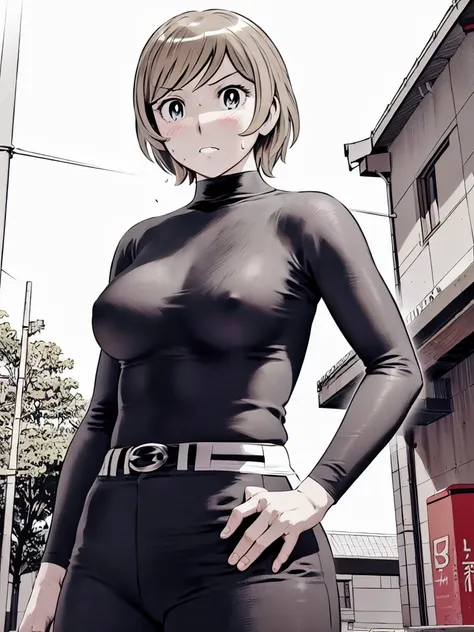 (野球uniform:1.2),
blonde, (short hair:1.2),Long sleeve, Black Shirt, turtleneck,White trousers、uniform、Black belt、((Illustration of people))、big 、Covered in mud、Soil stains、ドロドロのuniform、
View your viewers,, (Highest quality:1.3),One Girl, White pants、unifor...