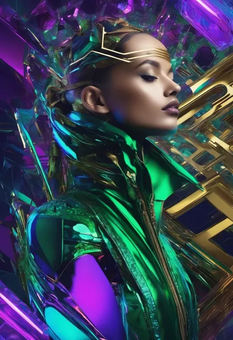 imagine 1 men Technology photographs imitating natural processes combining digital effects, organic elements with geometric shapes and vibrant colors, Use of reflective and metallic materials for details that capture light and add a futuristic touch, (Natu...