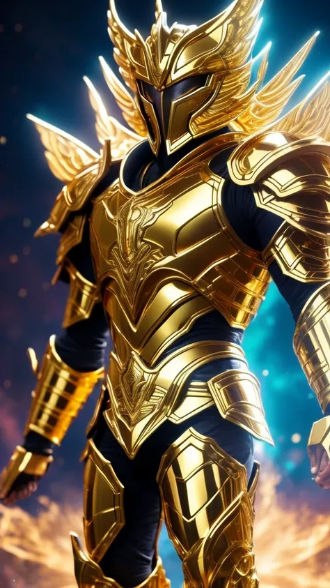 Saint Seiya,Gold Armor,Movie Light,Realistic,highly detailed,bright, universe, nebula, detailed, Ultra-realistic, Beautiful backgrounds are trending, bright background, Attention to detail,8k --niji 5 --style expressive --s 400