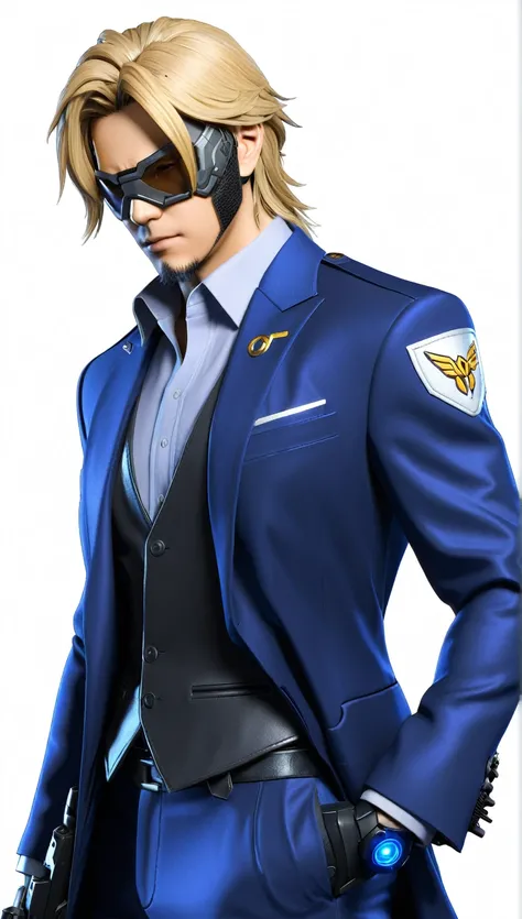 a close up of a person in a suit with a gun, as overwatch character, raiden metal gear, as a character in tekken, soldier 7 6 from overwatch, as an overwatch character, raiden from metal gear rising, jetstream sam from metal gear, profile shot, closeup sho...