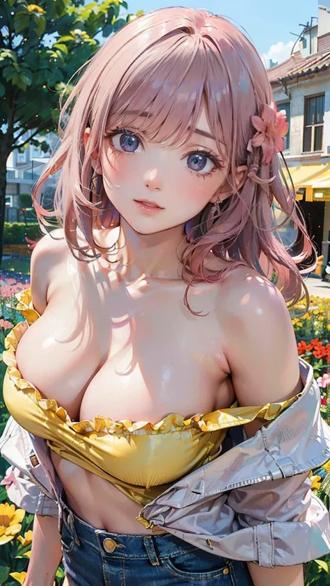 (Masterpiece, BestQuality:1.3), (ultra detailed:1.2), (hyperrealistic:1.3), (RAW photo:1.2), High detail RAW color photo, professional photograph, (Photorealistic:1.4), (realistic:1.4), (Pink Hair:1.5), professional lighting, perfect anatomy, (Big Breasts:...