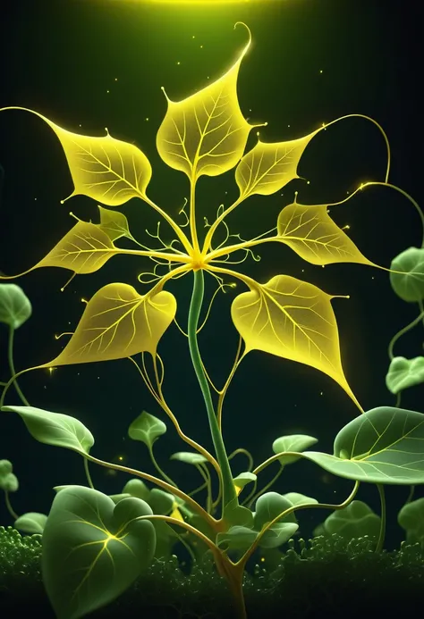 dimly glowing neuron firing plant runs ivy with a yellow wind, elegant and stylish explosive background, Tonal contrast, high resolution, touch of intricate details, extremely complex of details, ultra-thin illustration, ambient lighting, 32K stunning beau...