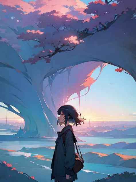 Anime girl with beautiful scenery 