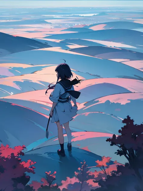 Anime girl with beautiful scenery 