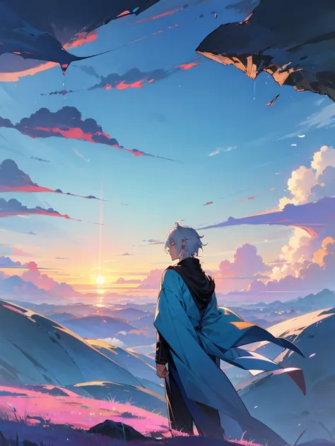 Anime men with beautiful scenery 