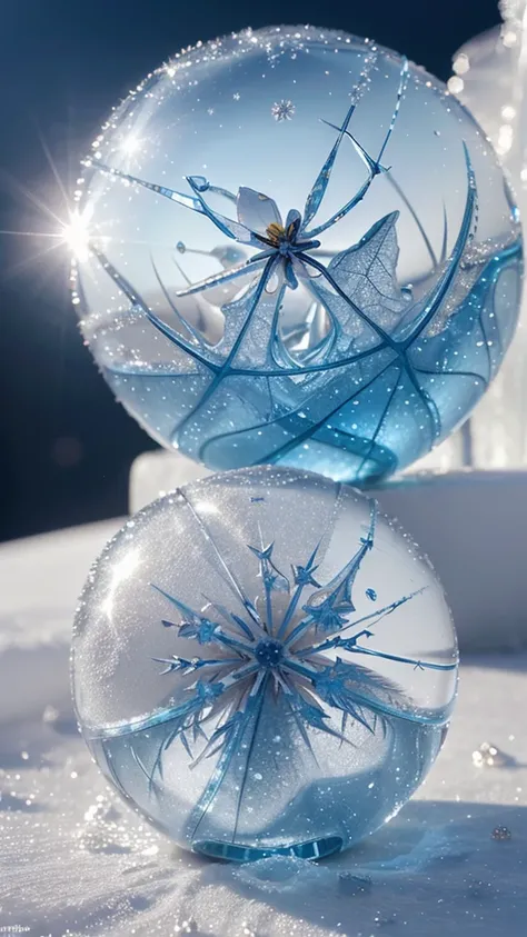 (best quality,ultra-detailed,realistic:1.37),frozen flower in an ice ball,transparent ice,beautiful detailed petals,delicate ice crystals,sparkling frost,subtle reflections,crystallized beauty,icy perfection,chilled elegance,vibrant colors,ethereal atmosph...