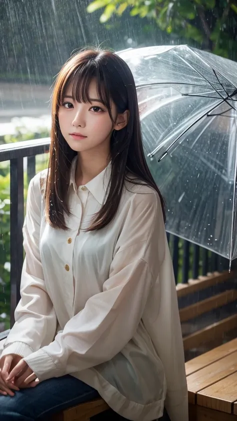 beautiful girl　bangs　sleepy　rain