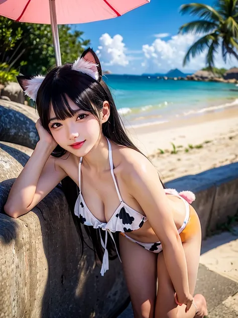 　Cat ears cow print bikini swimsuit　　Beach parasol

　The sea eating shaved ice
