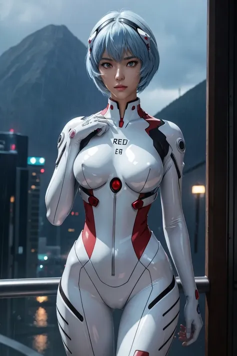 evangelion,rei ayanami,silver blue hair,red eyes,red eyes,plug suit,bodysuits,interface headset,白いbodysuits,ultra hd,super high ...