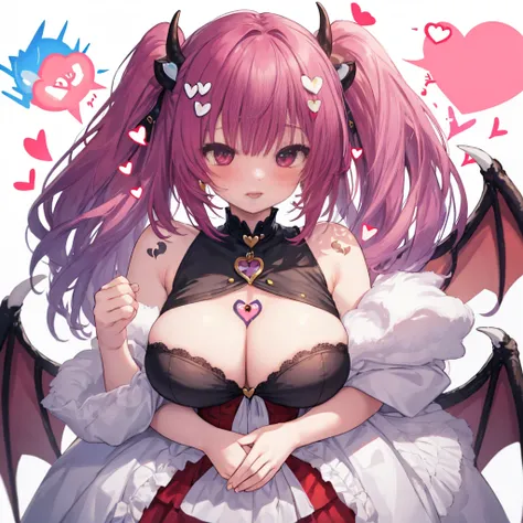 Details, ultra-detailliert, masterpiece, top-quality, Beautiful fece, A detailed eye, (3 women:1.4), Three Succubi (symmetrical succubus wings), (triplets:1.2), (ribbon:1.1), (two side up), tie, Bree, earrings, Suspicious face, (white background:1.3), alic...