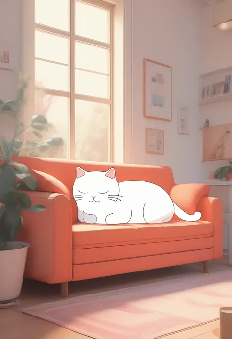 score_9, score_8_up, score_7_up, score_6_up, score_5_up, score_4_up, source_anime, 2.5d, cute plump cat is leaning on the sofa a...