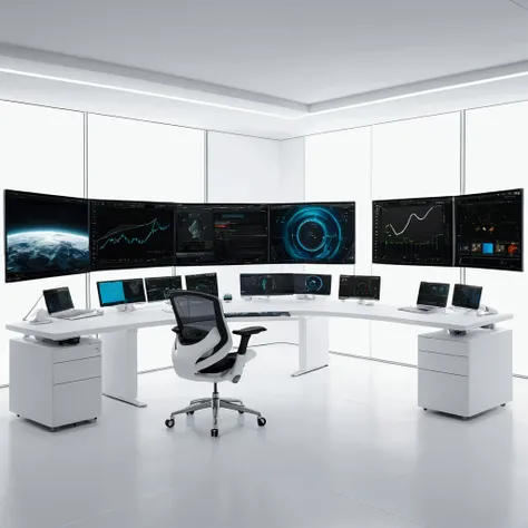 pure white room，A sensitive environment，Monitor with data dashboards everywhere, masterpiece, 8K, High resolution