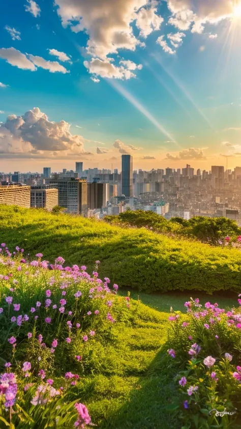 a close up of a field of flowers with a sky in the background, gods rays highly detailed, rays of life, gods rays, rays of god,    there is a picture of a beach with a pier in the distance, todays featured photograph 4k, clouds and wings and waves, clouds ...