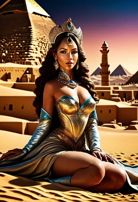 Arafed picture of a desert princess BREAK and her pet cougar in her palace high details, best quality, 16k, f a female human princess and her pet cougar, princess of the desert, full body, ((anatomically correct: 1.5)) ((standing: 1.5)) proudly royalty dem...