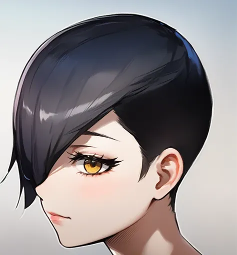 a young woman with short black hair, anime woman headshot profile, trigger anime artstyle, persona 5 art style wlop, profile of ...