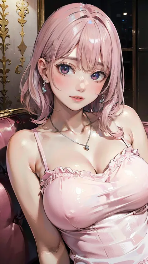 (Masterpiece, BestQuality:1.3), (ultra detailed:1.2), (hyperrealistic:1.3), (RAW photo:1.2), High detail RAW color photo, professional photograph, (Photorealistic:1.4), (realistic:1.4), (Pink Hair:1.5), professional lighting, perfect anatomy, (Big Breasts:...